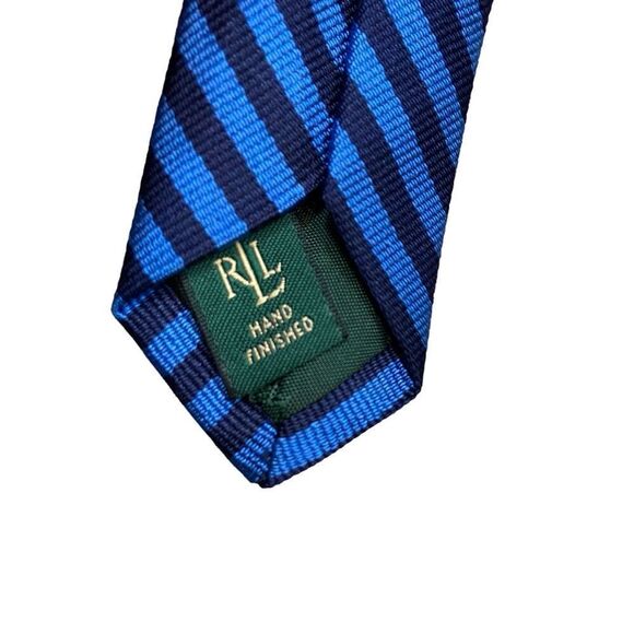 Mens Lauren Ralph Lauren brand 100% Silk Blue Striped Neck Tie - Picture 5 of 9